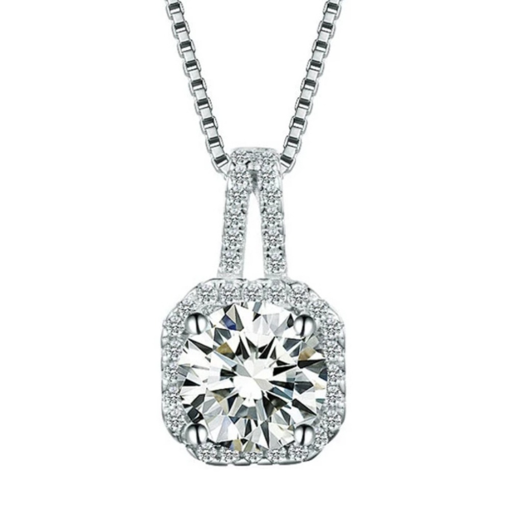 GORGEOUS! NWOT 2ct round w/halo SONA CZ necklace - Picture 2 of 4